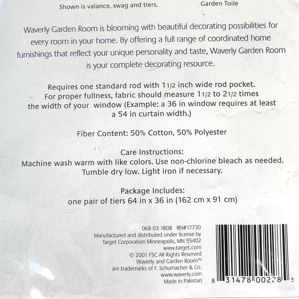 Waverly Garden Room Blue Floral Toile Tier‎ Curtains 36x36 Pair New